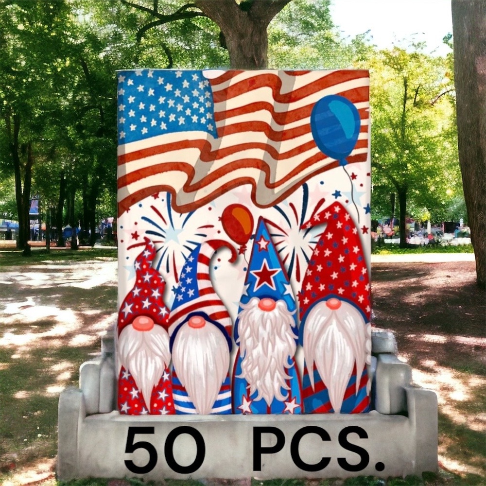 50 10X13 Poly Mailers Patriotic Gnomes USA American Flag PRICE IS FIRM - Picture 1 of 4